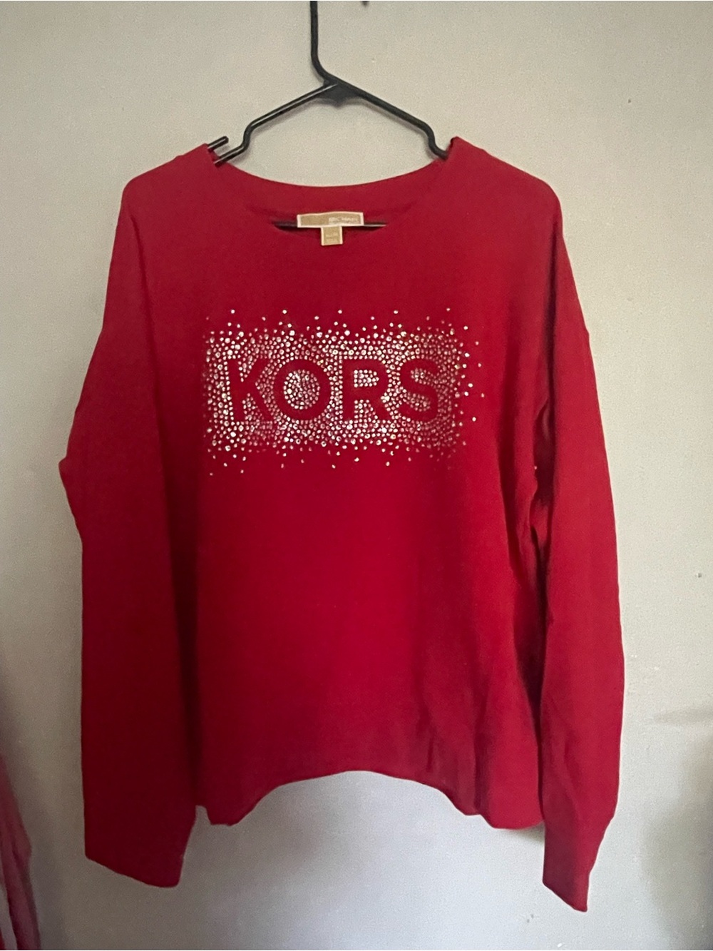 Michael Kors Red Crewneck Sweater with Crystal KORS Logo